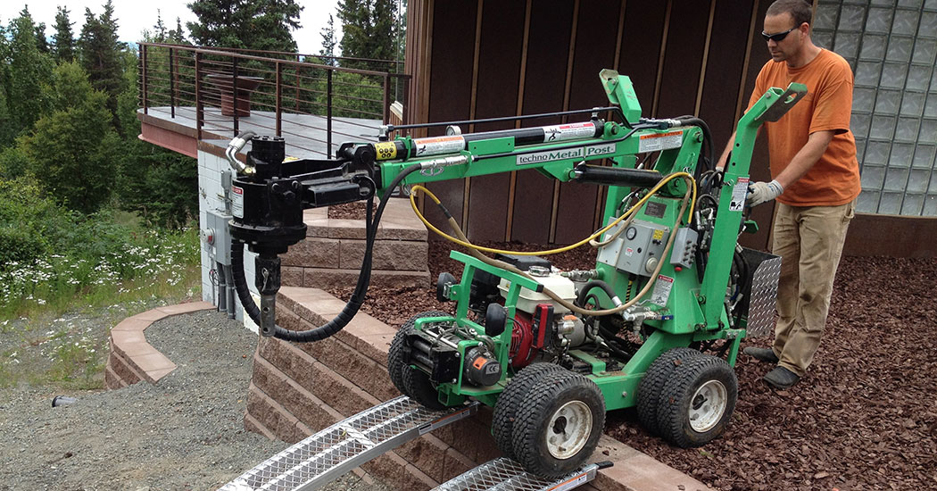 Guiding an installation machine over landscaping without damage.